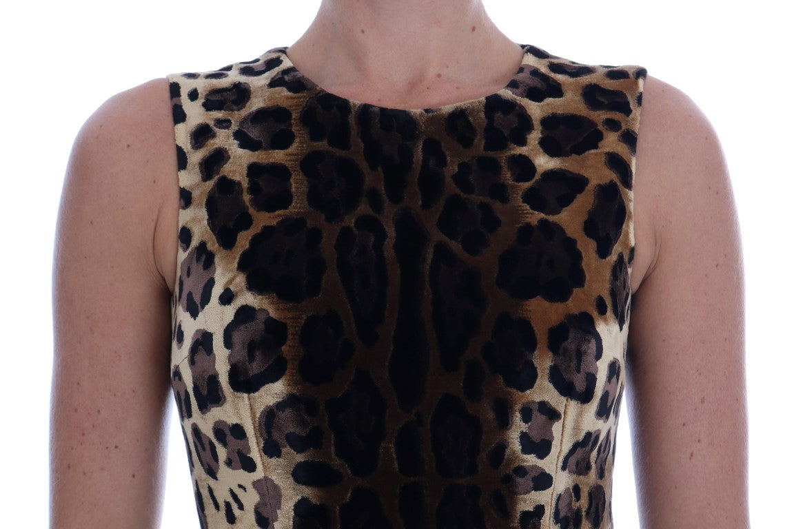 Robe fourreau en soie à imprimé léopard marron Dolce & Gabbana
