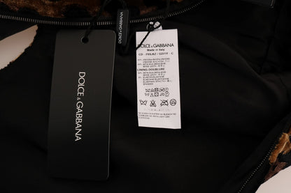 Robe fourreau en soie à imprimé léopard marron Dolce & Gabbana