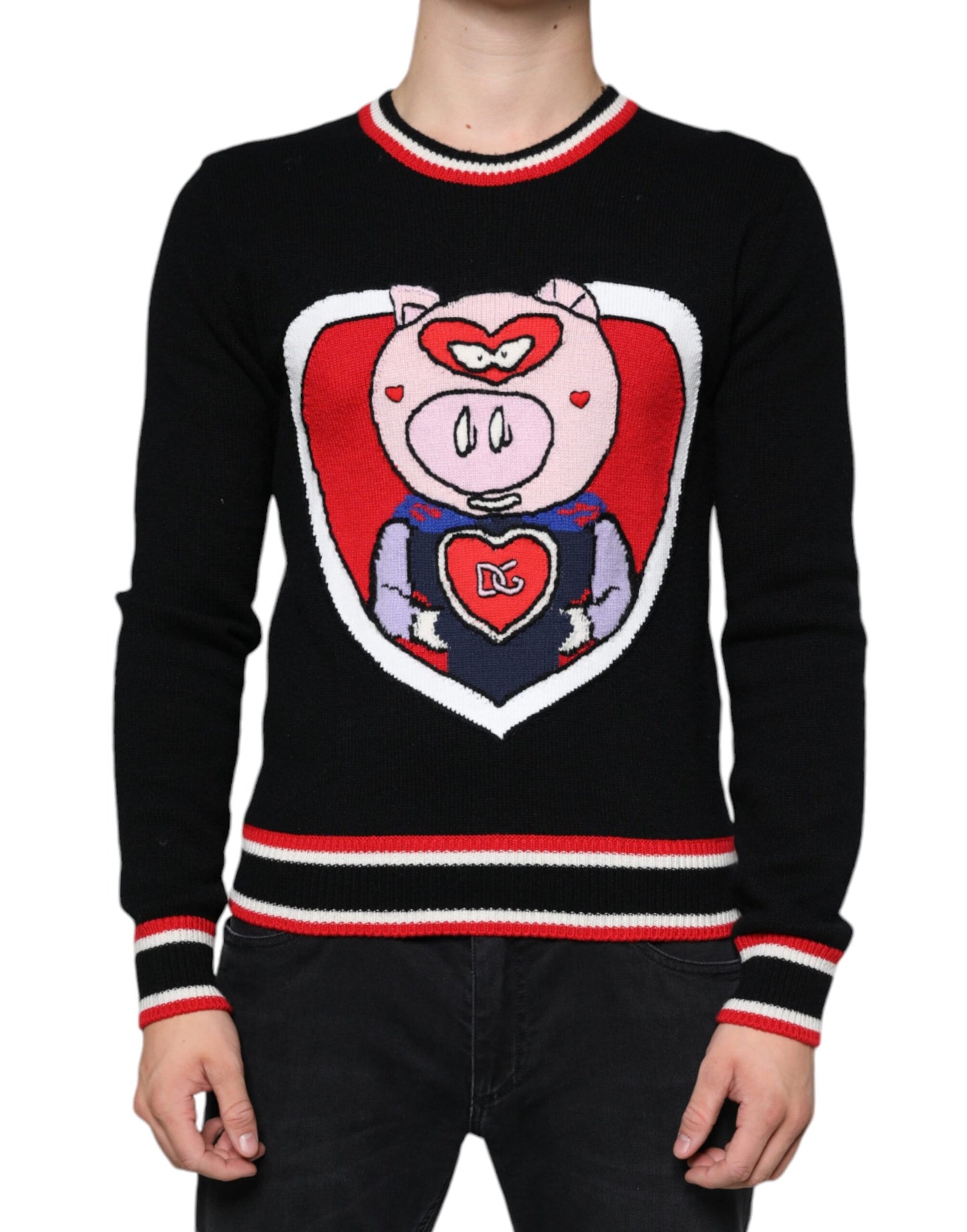 Pull Dolce & Gabbana en cachemire noir motif cochon de l'année