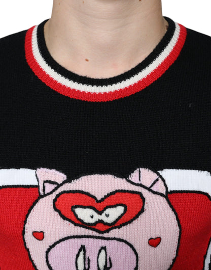 Pull Dolce & Gabbana en cachemire noir motif cochon de l'année