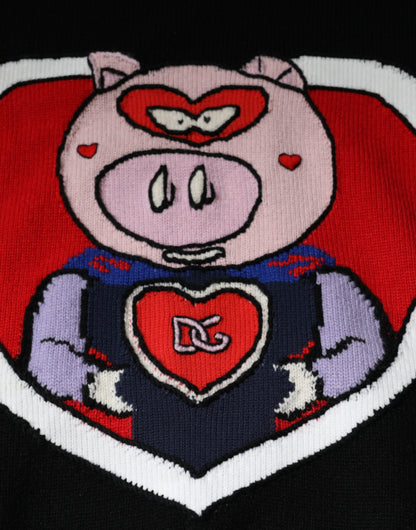 Pull Dolce & Gabbana en cachemire noir motif cochon de l'année