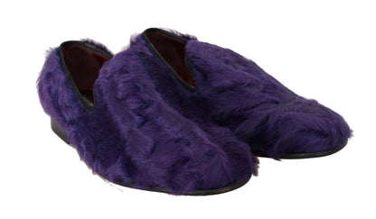 Mocassins en cuir fourrure de mouton violets Dolce & Gabbana