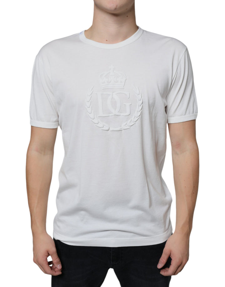 T-shirt Dolce & Gabbana en coton blanc à col rond avec logo embossé