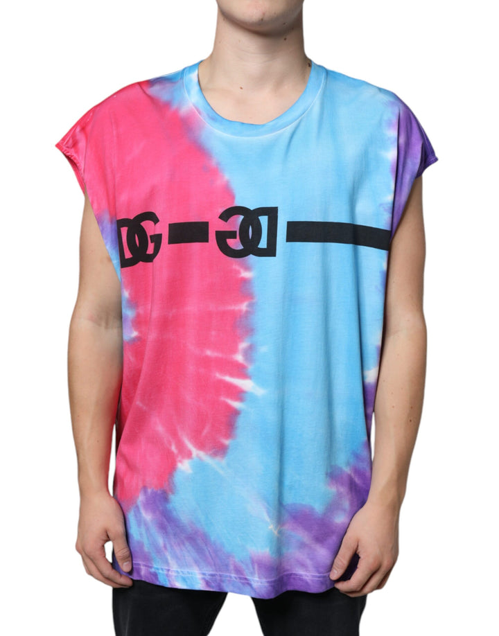 T-shirt sans manches en coton tie and dye multicolore Dolce & Gabbana