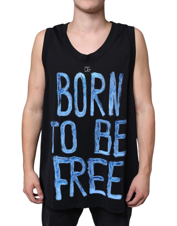 T-shirt sans manches Dolce & Gabbana en coton noir « Born To Be Free »