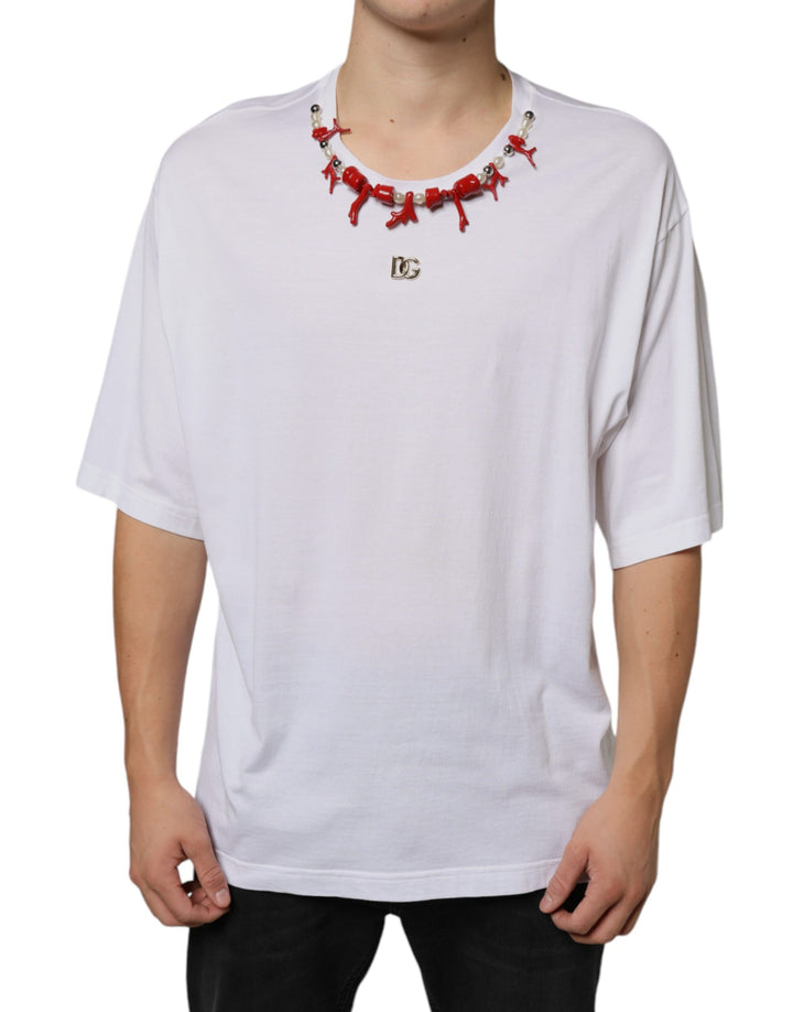 T-shirt Dolce & Gabbana en coton blanc orné d'un collier