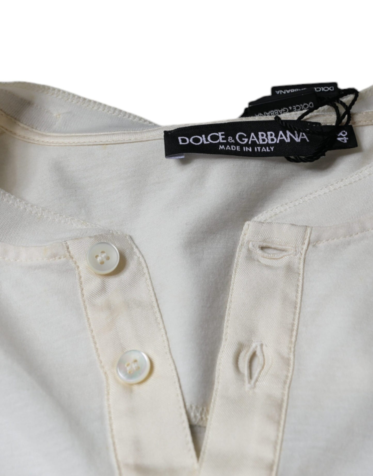 Camiseta de algodón blanquecino de manga corta Dolce & Gabbana