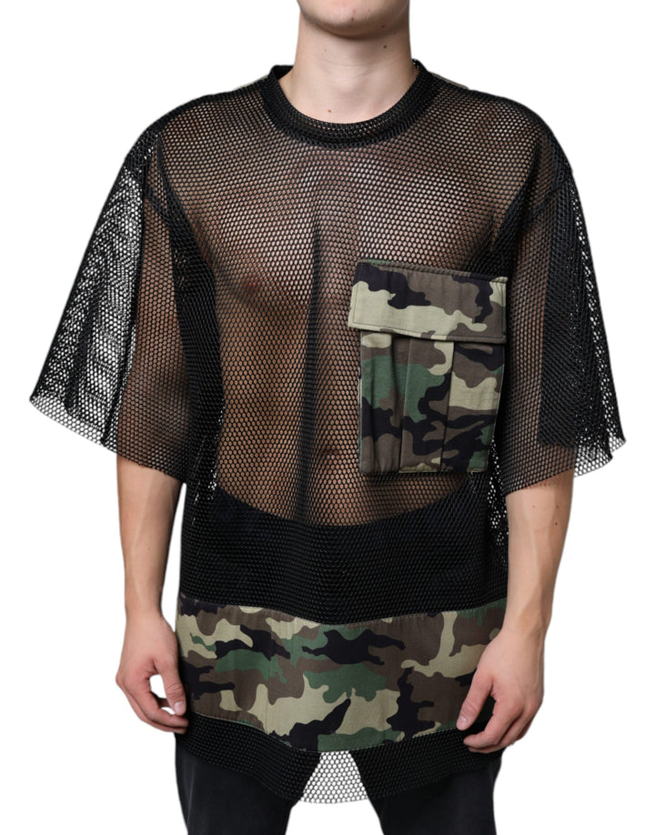 T-shirt Dolce & Gabbana noir en maille camouflage à manches courtes
