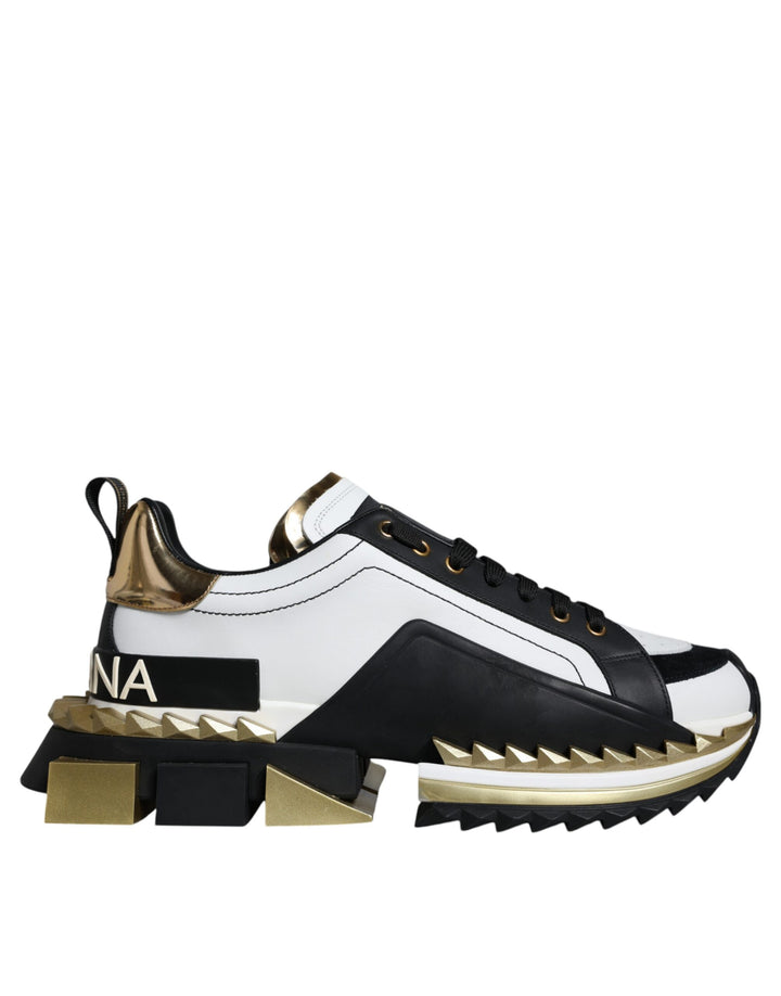 Zapatillas Dolce & Gabbana SUPER KING de oro blanco y piel negra