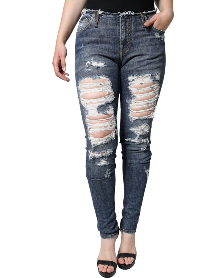 Jean skinny déchiré Dolce & Gabbana en coton stretch bleu