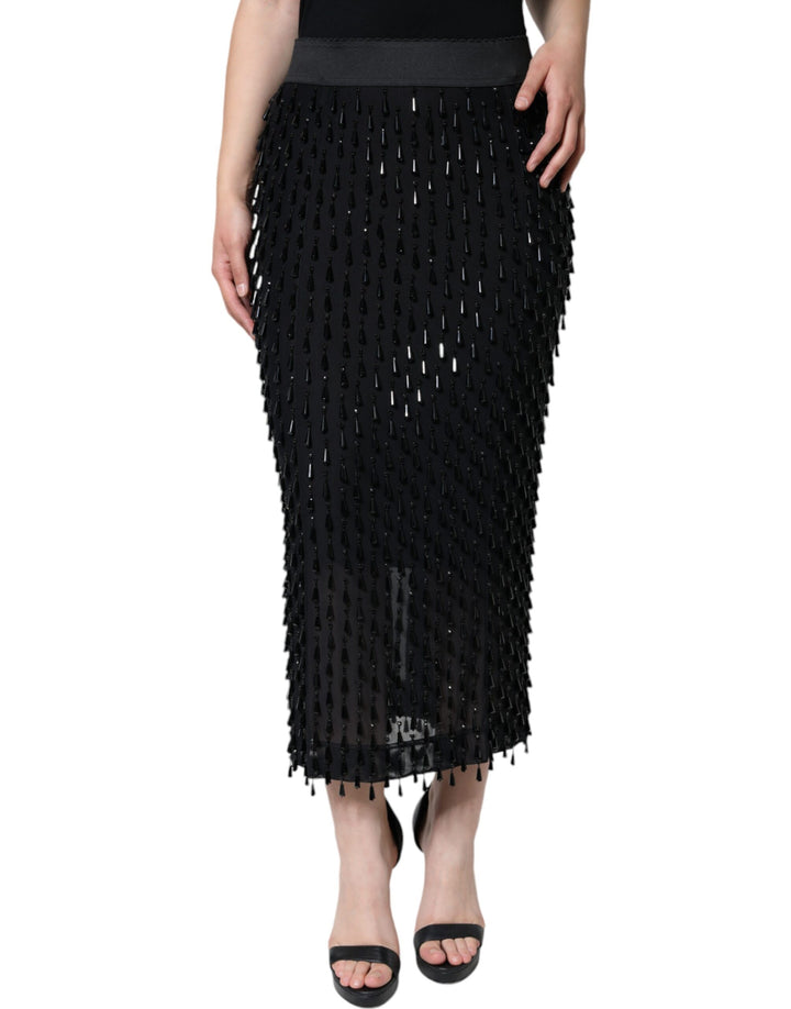 Falda midi de tubo negra adornada Dolce & Gabbana
