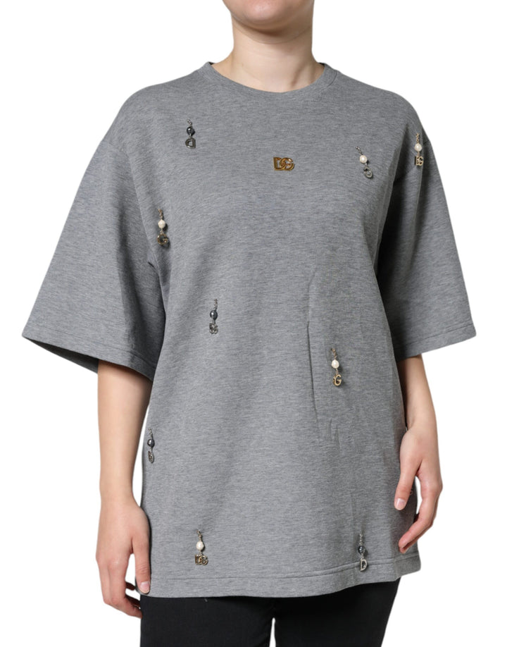 T-shirt Dolce & Gabbana gris en coton mélangé orné