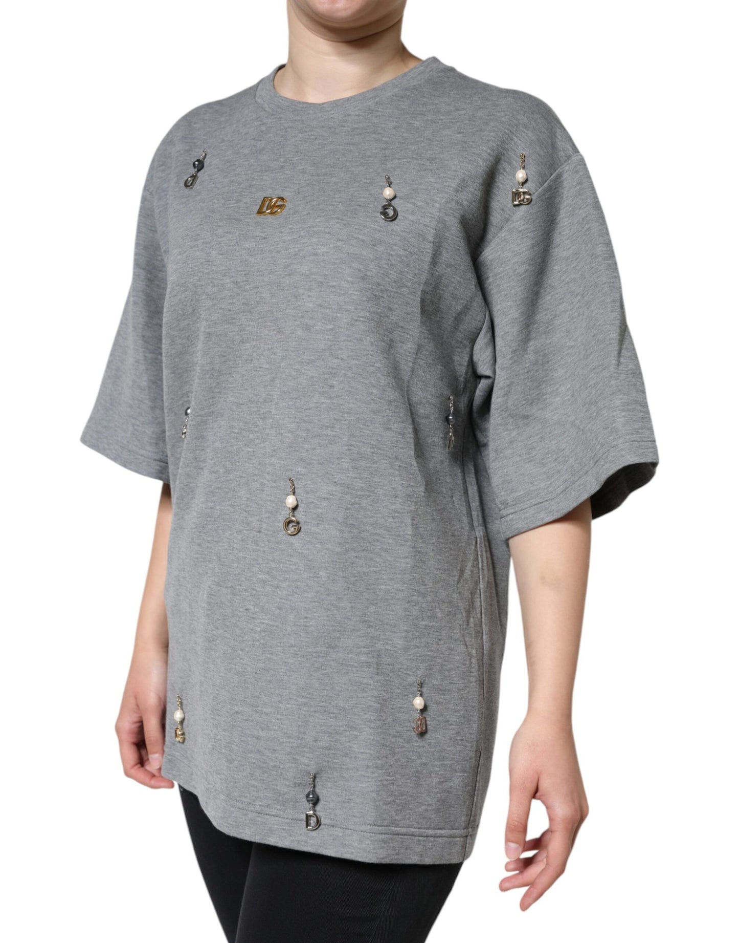 T-shirt Dolce & Gabbana gris en coton mélangé orné