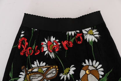 Jupe en brocart noir Dolce & Gabbana embellie de marguerites