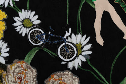 Jupe en brocart noir Dolce & Gabbana embellie de marguerites