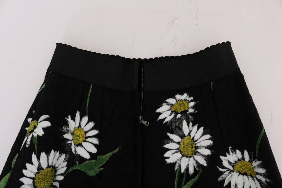 Jupe en brocart noir Dolce & Gabbana embellie de marguerites