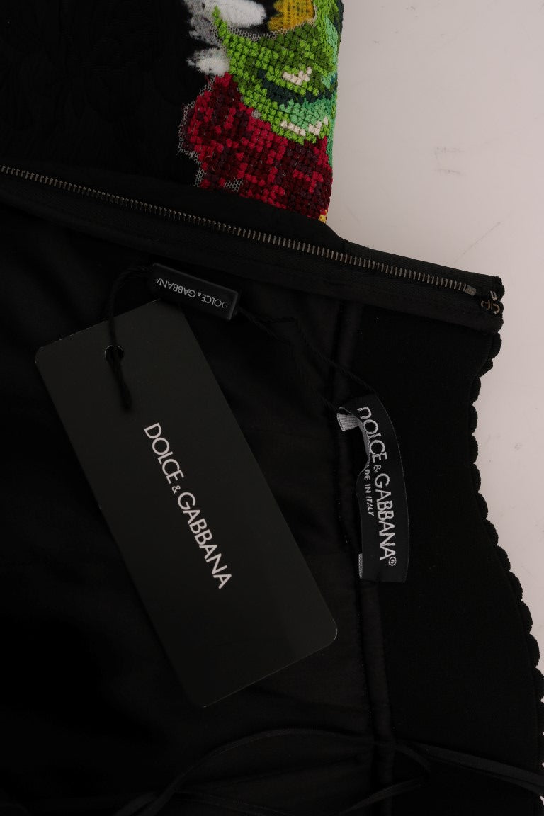 Jupe en brocart noir Dolce & Gabbana embellie de marguerites