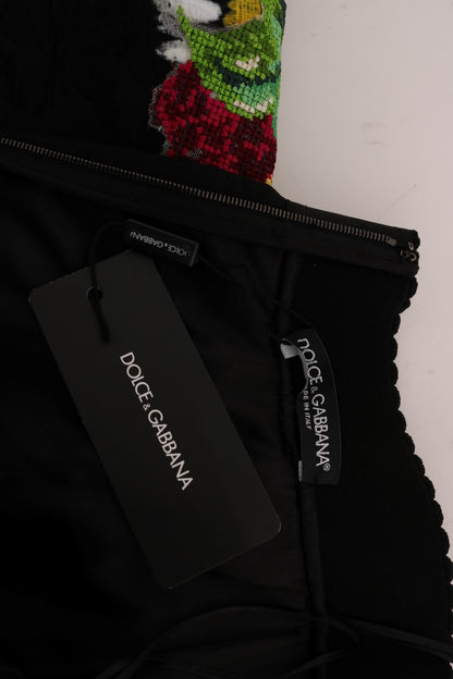 Jupe en brocart noir Dolce & Gabbana embellie de marguerites