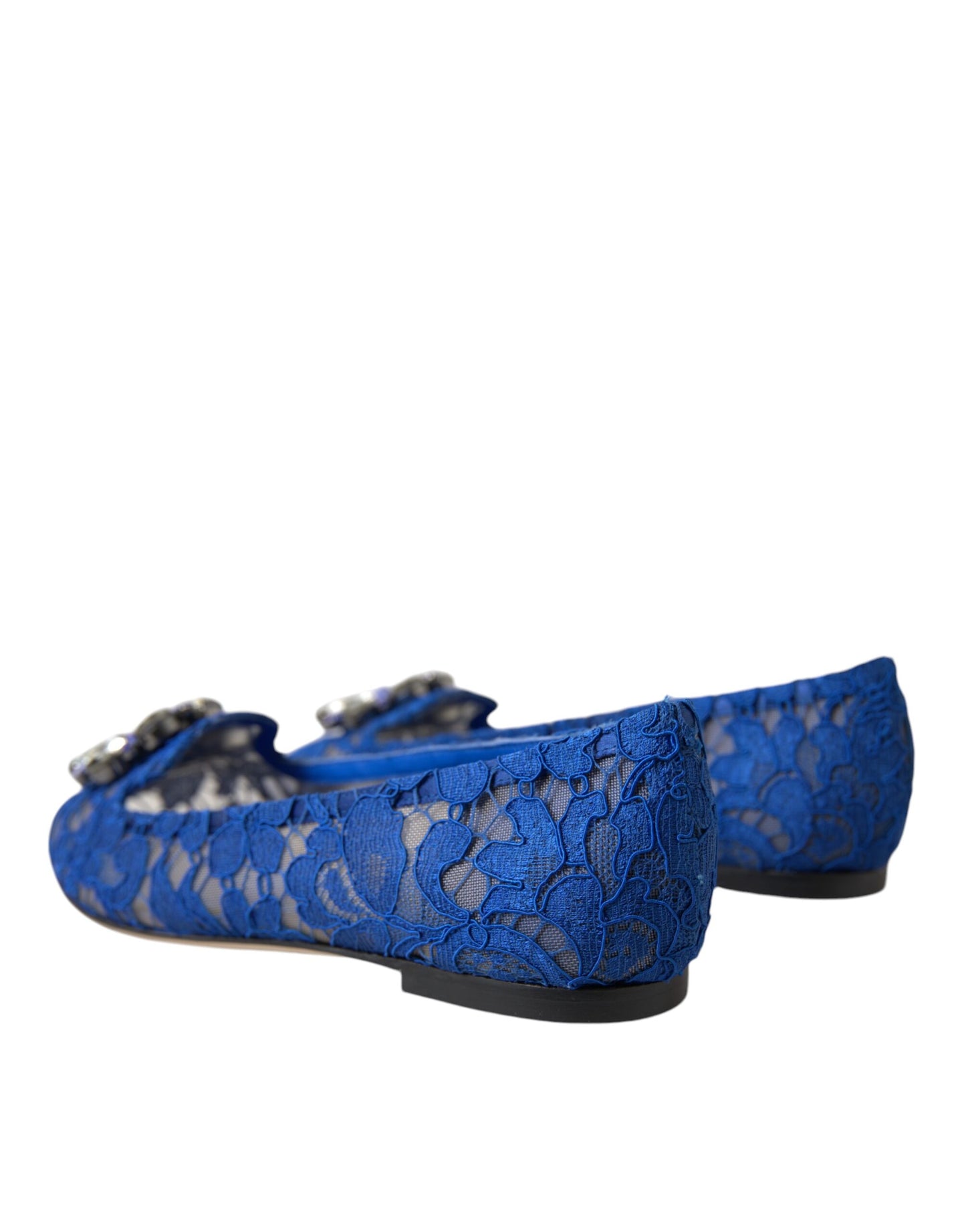 Chaussures plates Dolce & Gabbana en dentelle bleue, ornées de cristaux