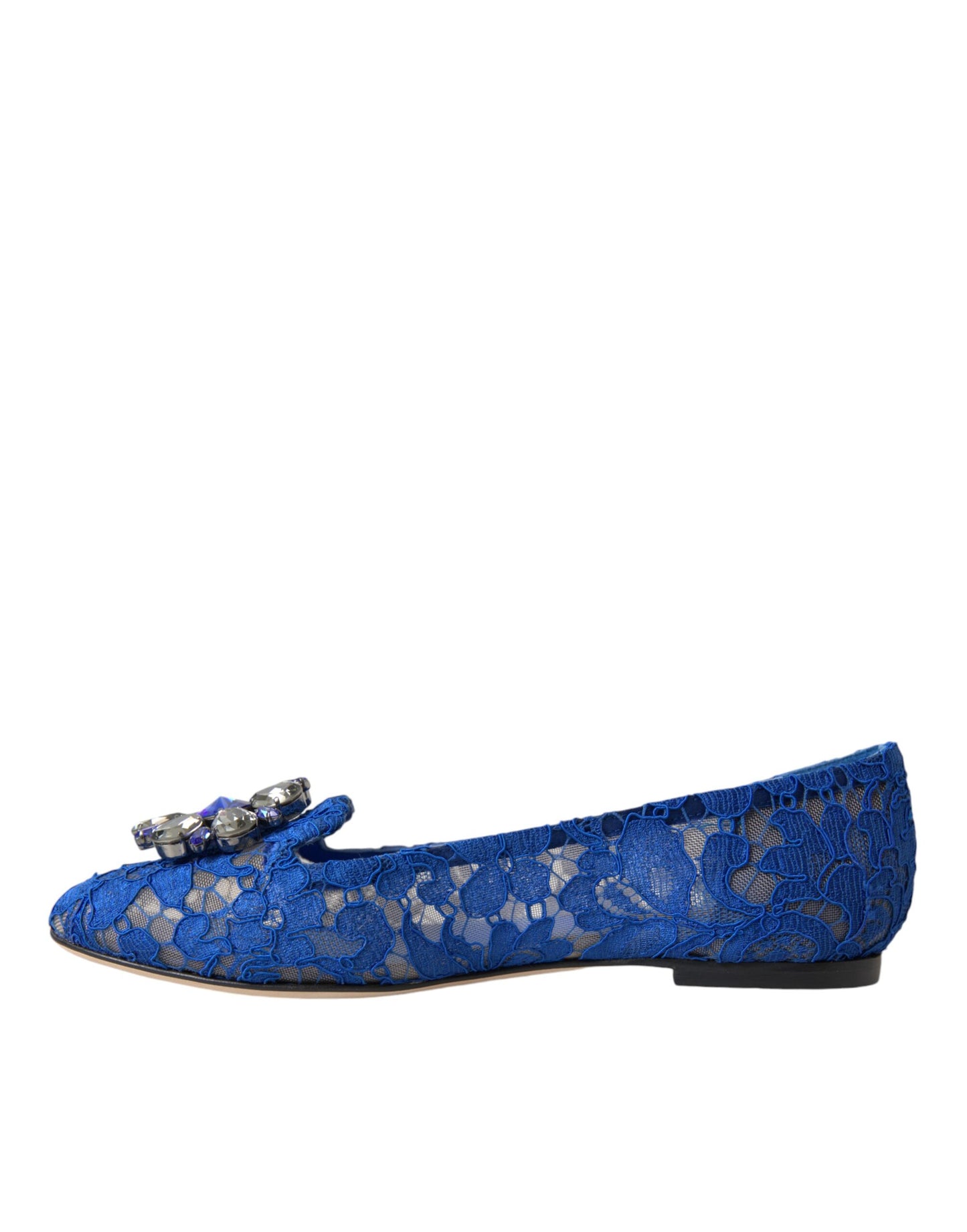 Chaussures plates Dolce & Gabbana en dentelle bleue, ornées de cristaux