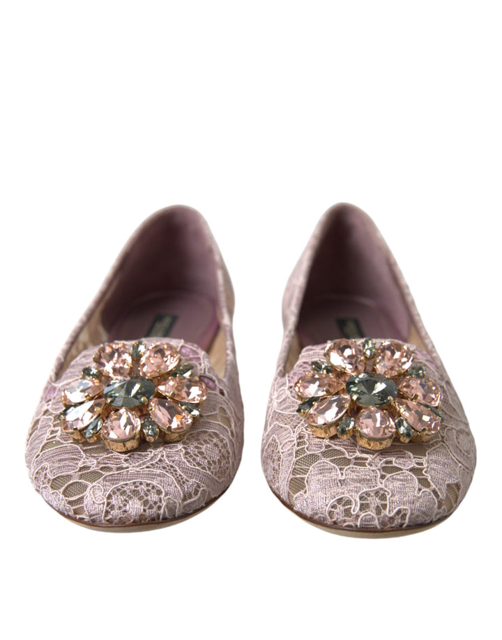 Zapatos Mocasines Bailarinas Dolce & Gabbana de Encaje Rosa y Cristal