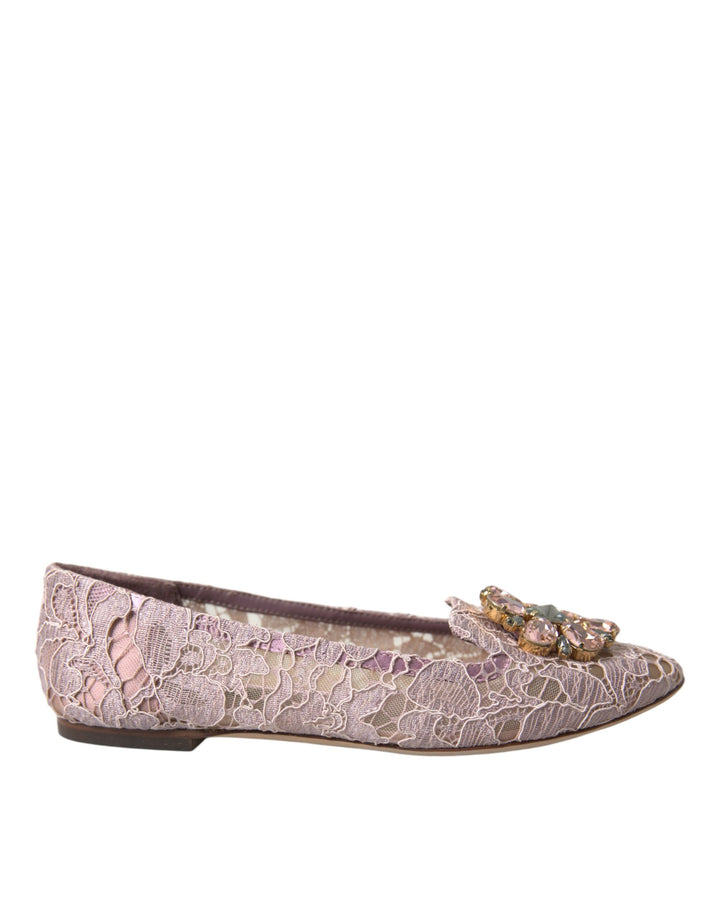 Zapatos Mocasines Bailarinas Dolce & Gabbana de Encaje Rosa y Cristal