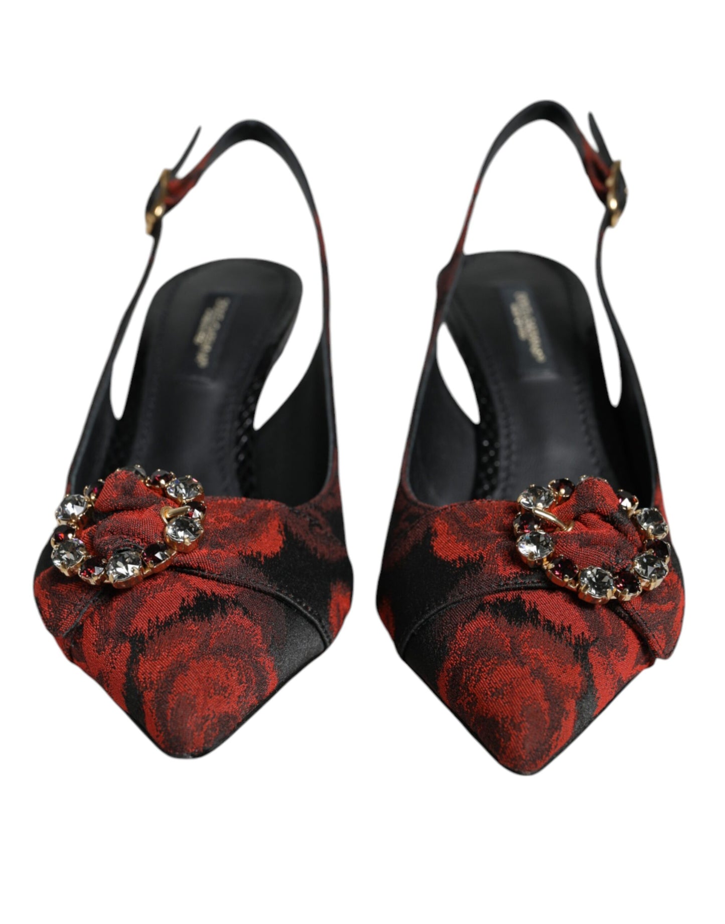 Zapatos de tacón destalonados con tacón de cristal floral rojo y negro de Dolce & Gabbana