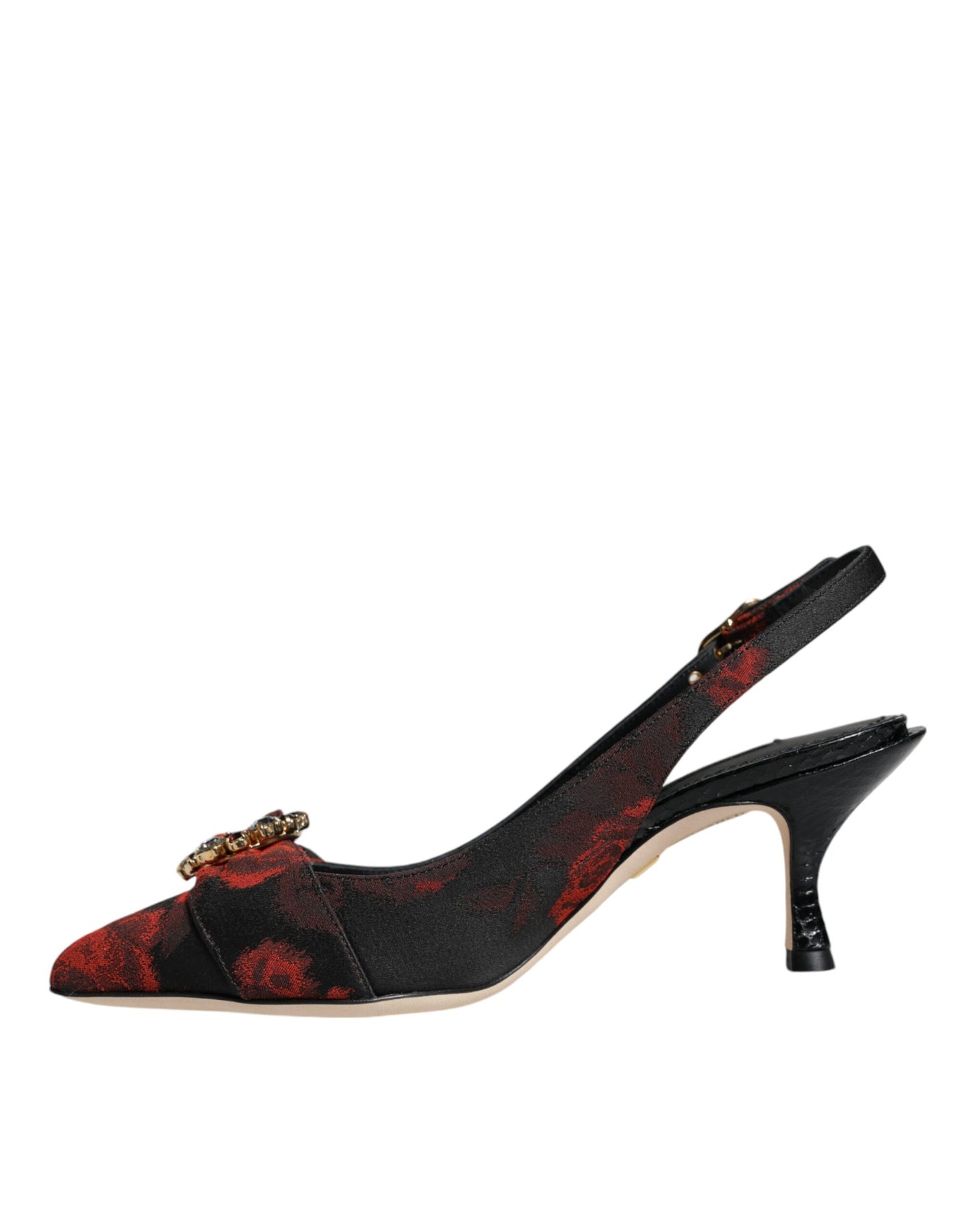 Zapatos de tacón destalonados con tacón de cristal floral rojo y negro de Dolce & Gabbana