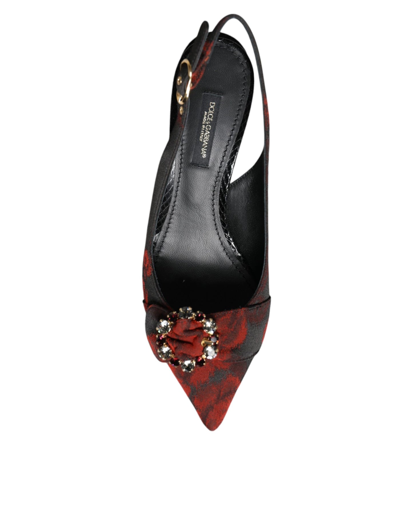 Zapatos de tacón destalonados con tacón de cristal floral rojo y negro de Dolce & Gabbana