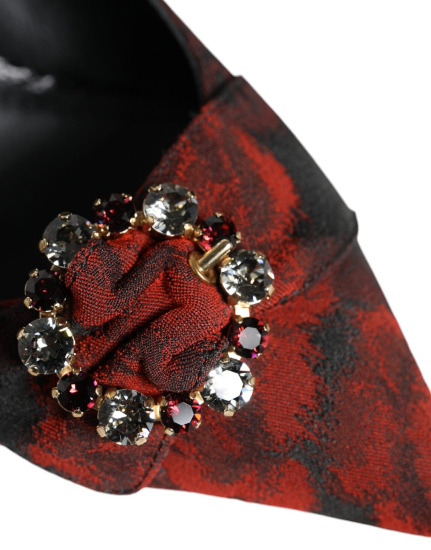 Zapatos de tacón destalonados con tacón de cristal floral rojo y negro de Dolce & Gabbana