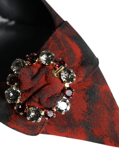 Zapatos de tacón destalonados con tacón de cristal floral rojo y negro de Dolce & Gabbana
