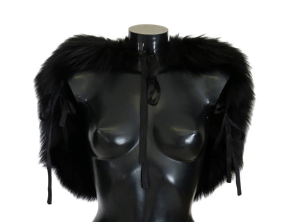 Écharpe en fourrure de renard argenté noire Dolce & Gabbana