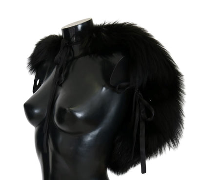 Écharpe en fourrure de renard argenté noire Dolce & Gabbana