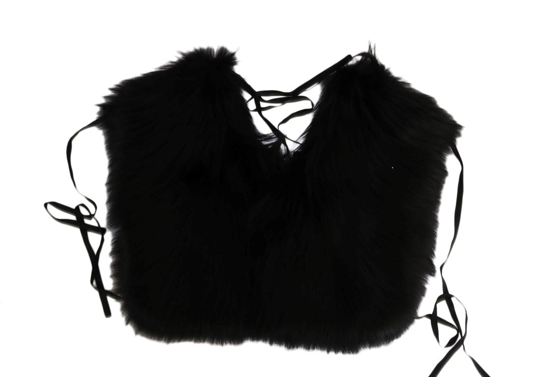 Écharpe en fourrure de renard argenté noire Dolce & Gabbana
