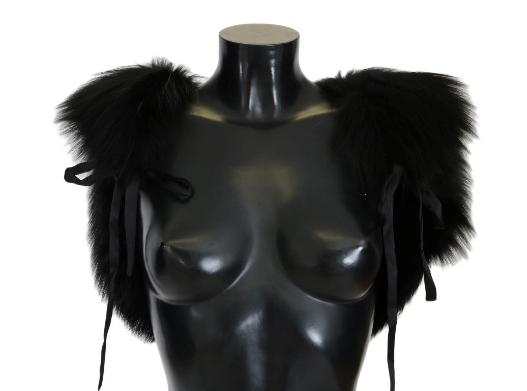 Écharpe en fourrure de renard argenté noire Dolce & Gabbana