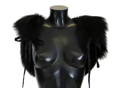 Écharpe en fourrure de renard argenté noire Dolce & Gabbana