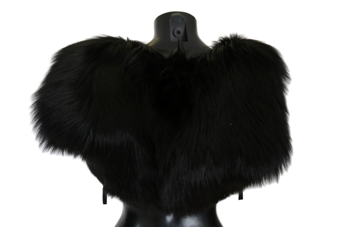 Écharpe en fourrure de renard argenté noire Dolce & Gabbana