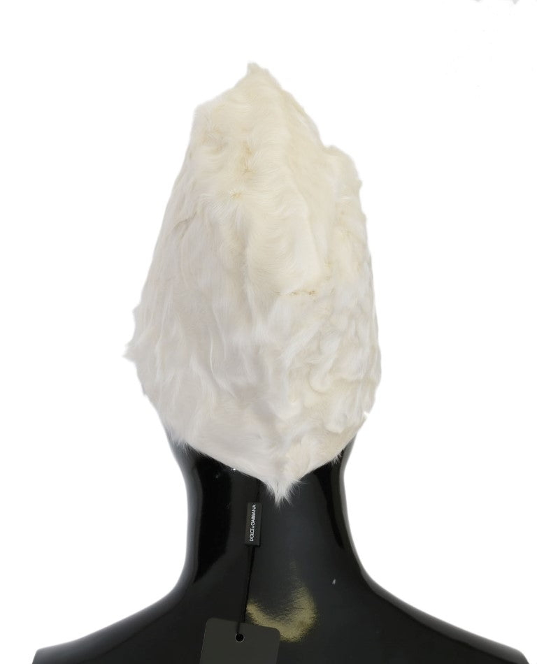 Bonnet Dolce & Gabbana en fourrure d'agneau Xiangao blanche