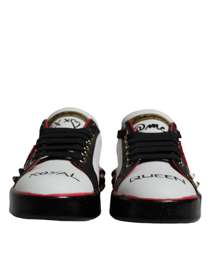 Zapatillas Dolce & Gabbana Portofino de cuero con cristales blancos y rojos