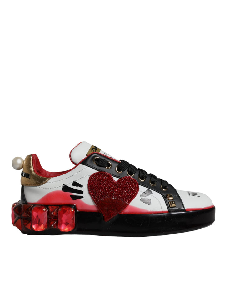Zapatillas Dolce & Gabbana Portofino de cuero con cristales blancos y rojos