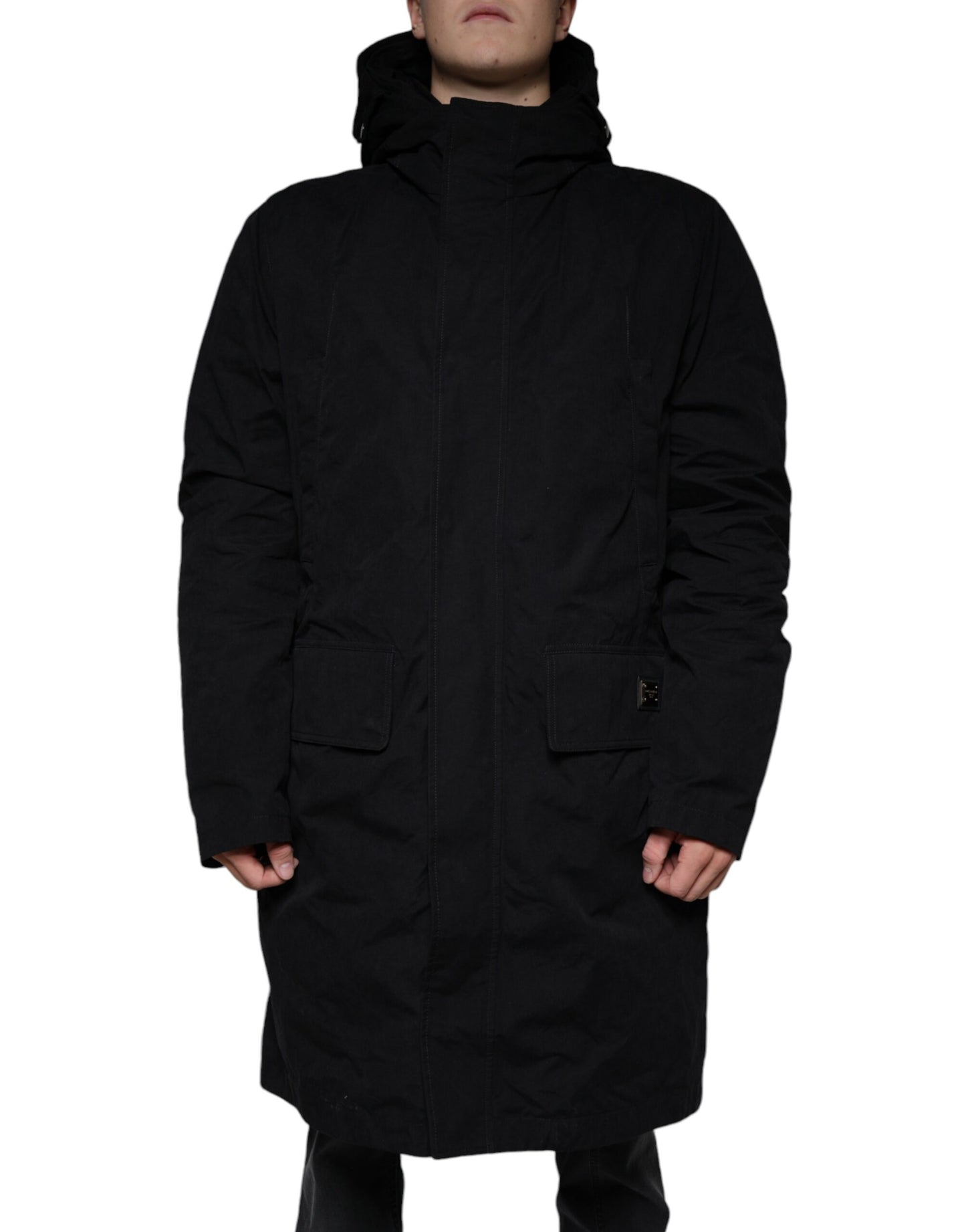 Chaqueta de parka con capucha de algodón negra Dolce & Gabbana