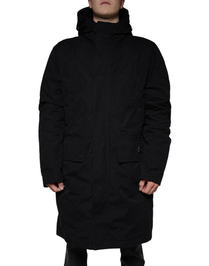 Chaqueta de parka con capucha de algodón negra Dolce & Gabbana