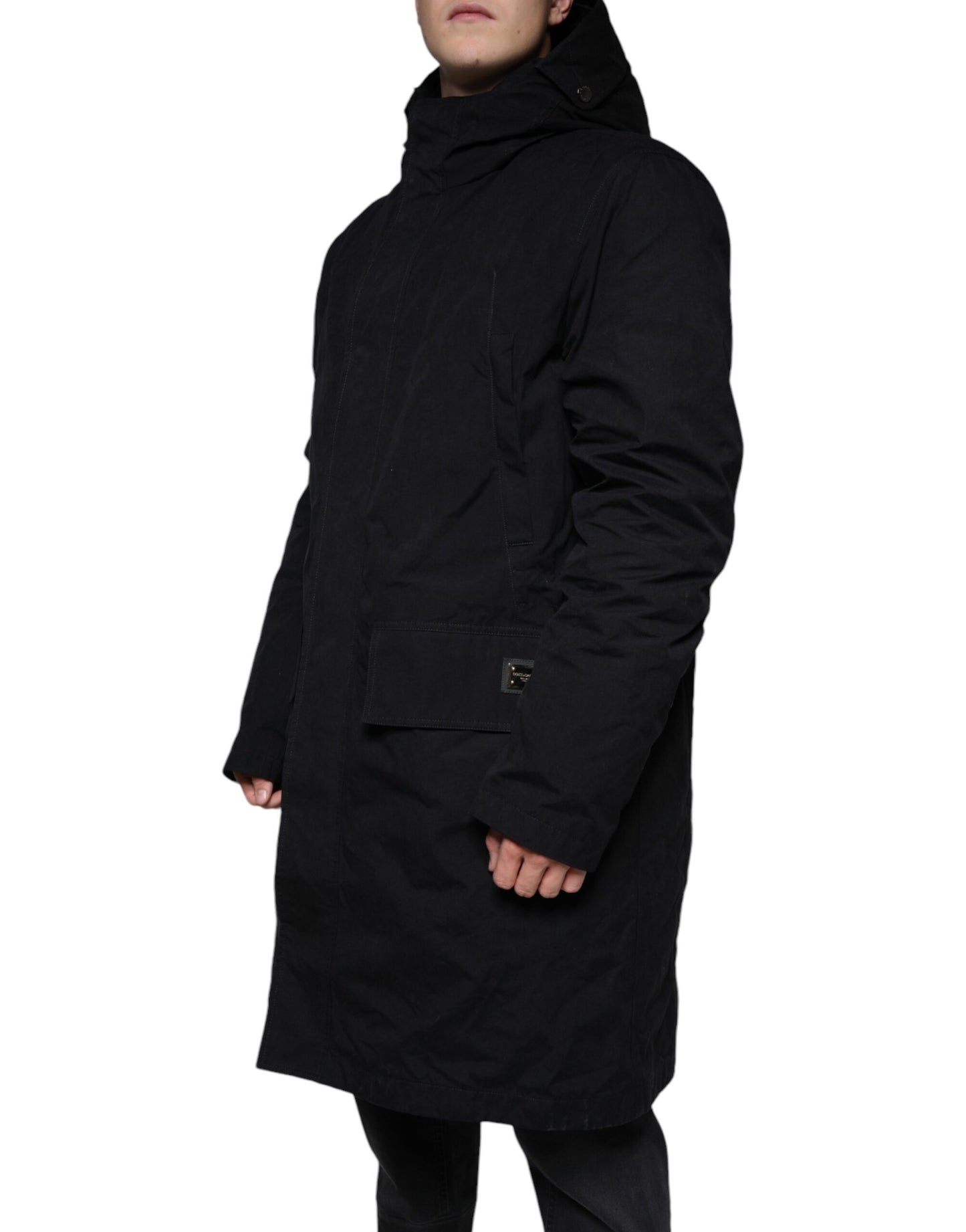 Chaqueta de parka con capucha de algodón negra Dolce & Gabbana