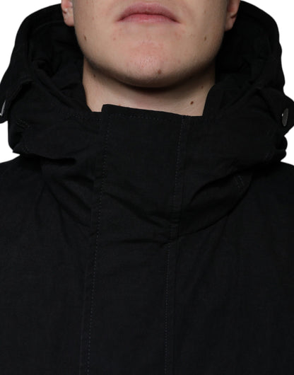 Chaqueta de parka con capucha de algodón negra Dolce & Gabbana