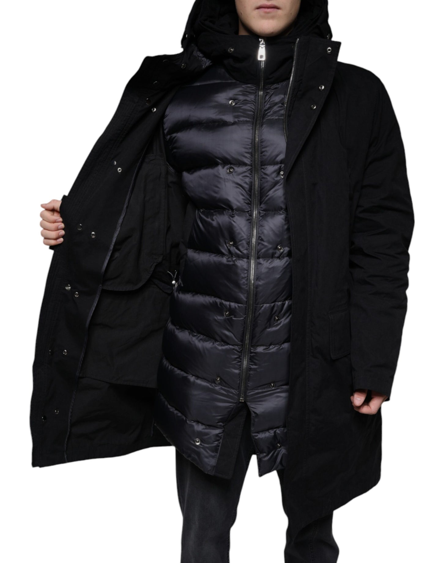 Chaqueta de parka con capucha de algodón negra Dolce & Gabbana