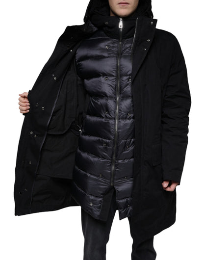 Chaqueta de parka con capucha de algodón negra Dolce & Gabbana