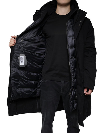 Chaqueta de parka con capucha de algodón negra Dolce & Gabbana