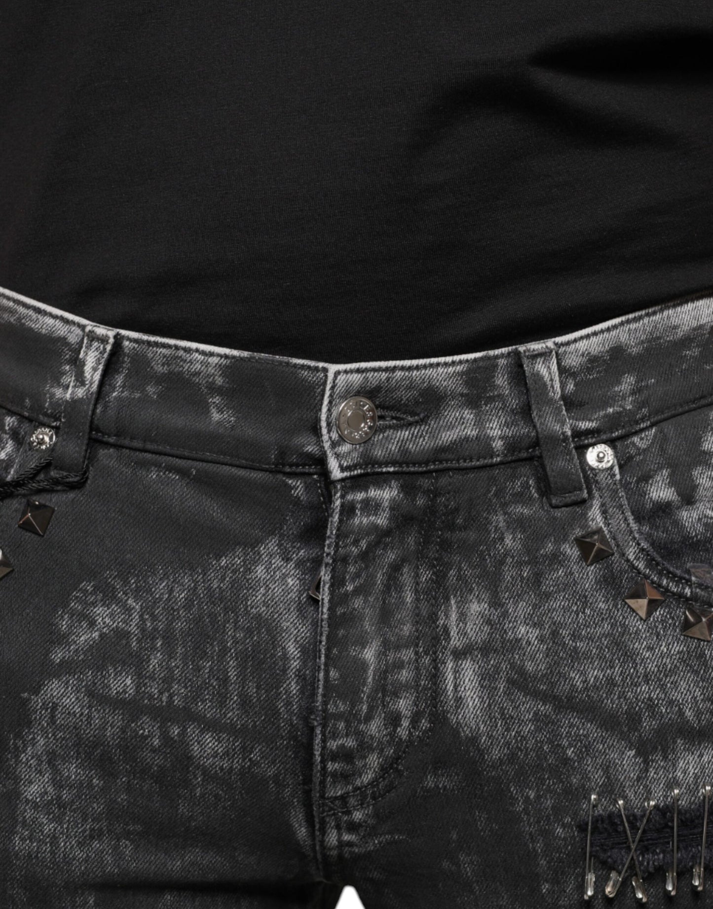 Jeans pitillo de mezclilla de algodón negros adornados Dolce & Gabbana