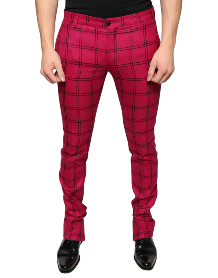 Pantalon slim Dolce & Gabbana à carreaux roses en laine