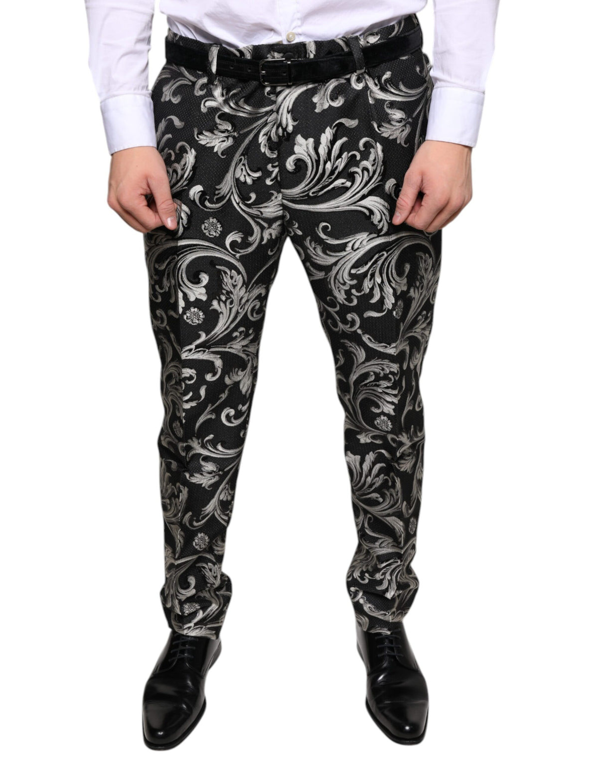Pantalon slim en jacquard noir Dolce & Gabbana